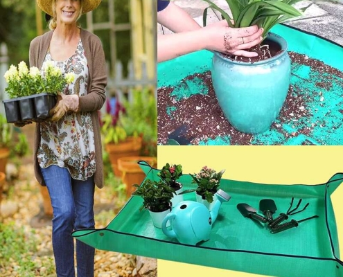 plant repotting mat with snap buttons to prevent soil spill eco-friendly gardening mat for repotting houseplants
